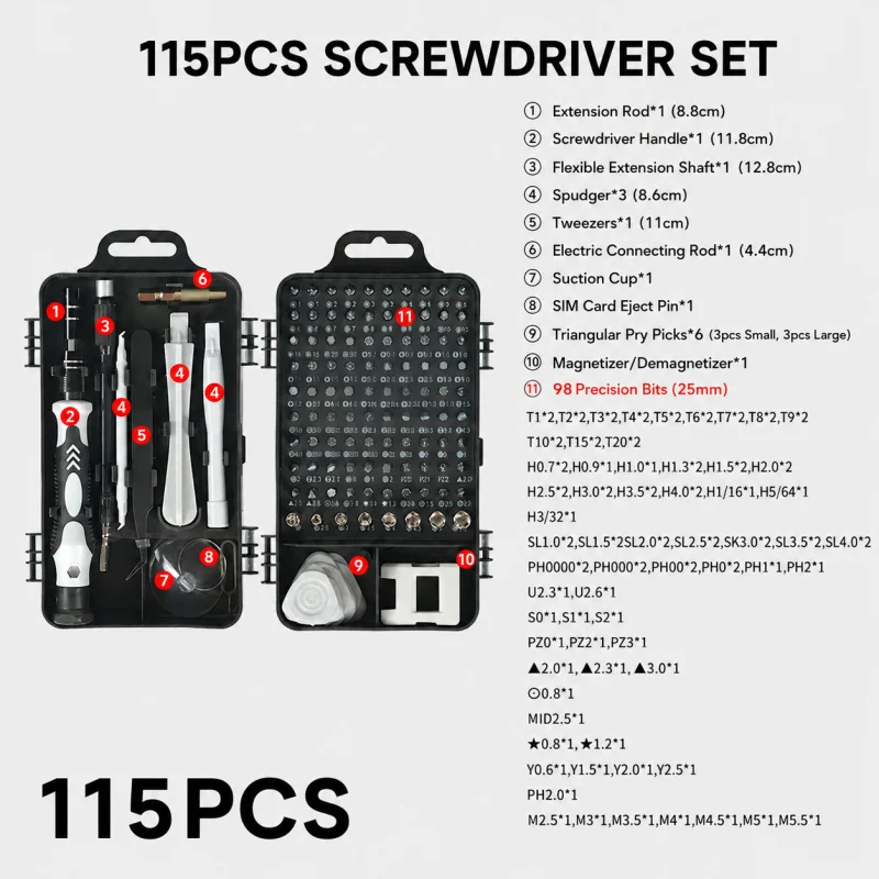 휴대용 115in1 자석식 스크류드라이버 세트 미니 정 - Electronics Repair Equipment 리뷰 및 가격