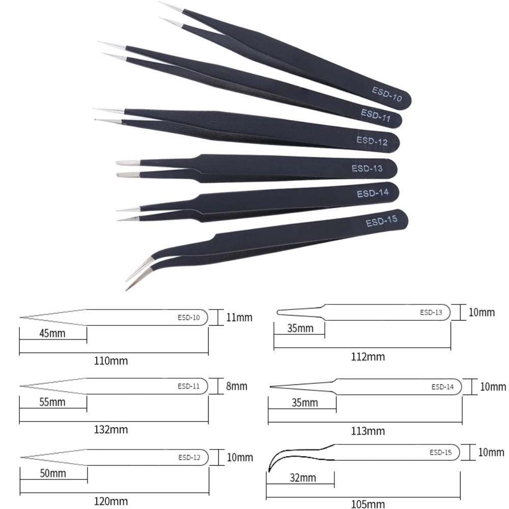 2/6pcs 정밀 핀셋 세트 ESD 정전기 방지 스테인 - Electronics Repair Tool Kit 리뷰 및 가격